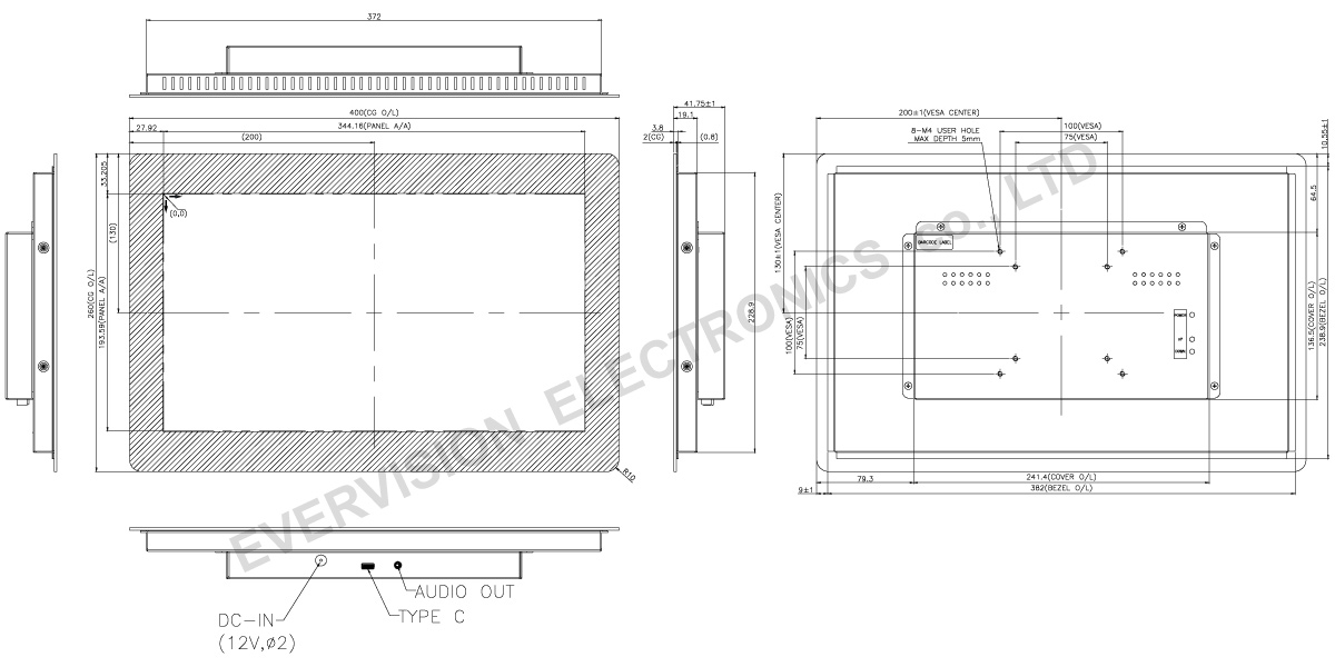 15.6 inch Open Frame Monitor, VGG191005-G, EVERVISION